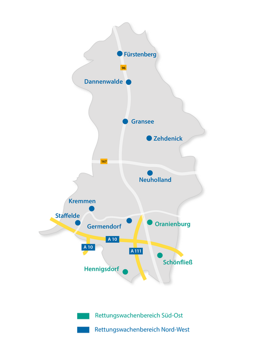Karte der Rettungswachenstandorte